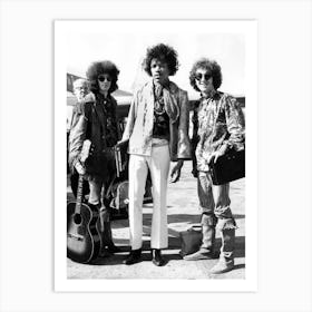 Jimi Hendrix With Noel Redding And Mitch Mitchell At The Airport Coming Back From Their American Tour On August 21 1967 Art Print