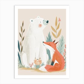 Polar Bear And A Fox Storybook Illustration 2 Art Print
