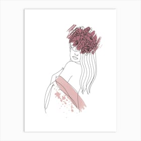 Line art style woman with watercolor painting III Art Print