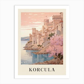 Korcula Croatia 1 Vintage Pink Travel Illustration Poster Art Print