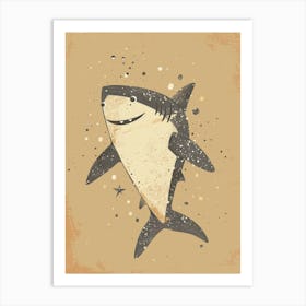 Cute Shark Dark Beige Background Art Print
