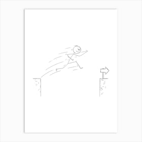 Stick Figure Man Jumping Over A Cliff Art Print