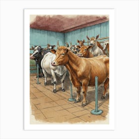 Cows In A Barn Art Print