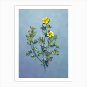 Vintage Yellow Buttercup Flowers Botanical Art on Summer Song Blue n.0545 Art Print