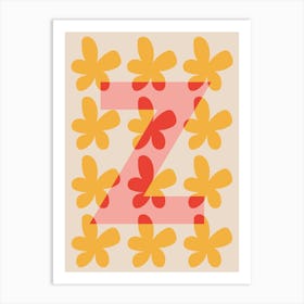 Alphabet Flower Letter Z Print - Pink, Yellow, Red Art Print