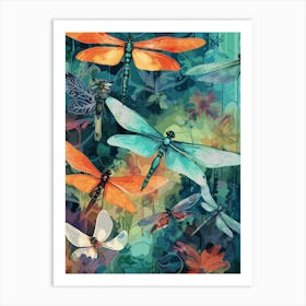 Dragonfly Collage Bright Colours 1 Art Print