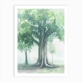 Banyan Tree Atmospheric Watercolour Painting 5 Art Print