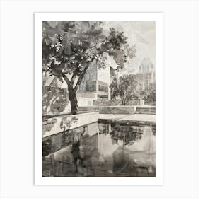 Memorial Museum Austin Texas Black And White Watercolour 1 Art Print