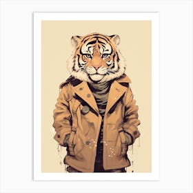 Tiger Illustrations Wearing A Trench Coat 2 Art Print