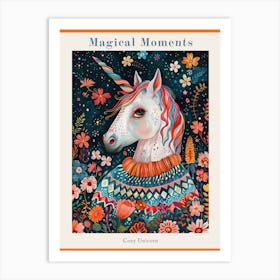 Unicorn In A Knitted Jumper Rainbow Floral Painting 4 Poster Art Print