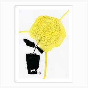 Yellow Sunflower In A Black Vase 1 - minimal abstract floral vertical Art Print