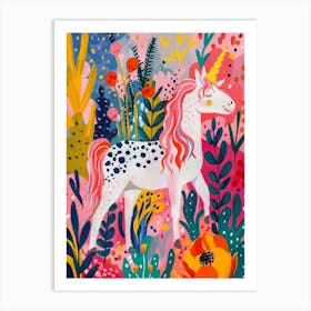 Floral Fauvism Style Dotted Unicorn 2 Art Print