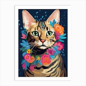 Bengal Cat With A Flower Crown Painting Matisse Style 1 Art Print
