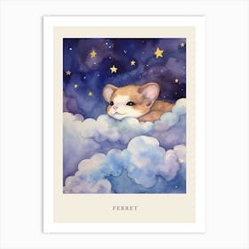 Baby Ferret 2 Sleeping In The Clouds Nursery Poster Art Print