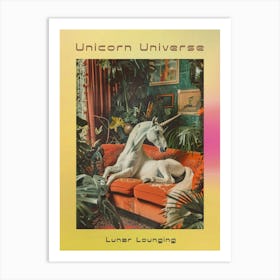 Unicorn Lounging A Sofa Surrounded By Plants Poster Art Print