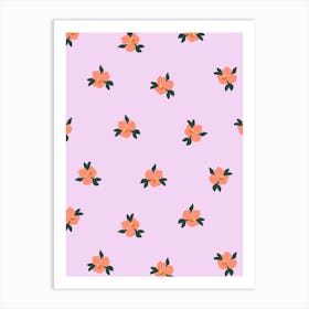 Little Blossom Floral Print - Coral and Lilac Pink Art Print