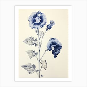 Blue Botanical Hollyhock 3 Art Print