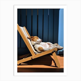 Dog Laying On Deck Chair Art Print