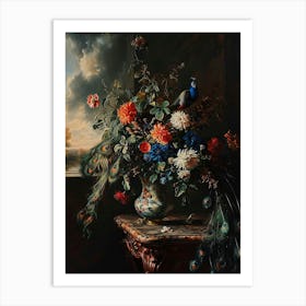 Baroque Floral Still Life Peacock Flower 3 Art Print