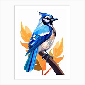 Colourful Geometric Bird Blue Jay 1 Art Print