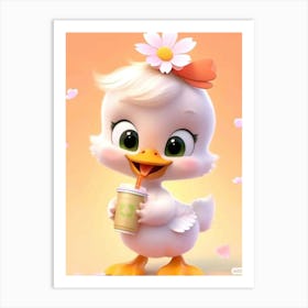 Duck With A Cup Of Coffee- kids Art Print