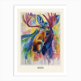 Moose Colourful Watercolour 2 Poster Art Print