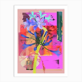 Agapanthus 4 Neon Flower Collage Art Print