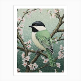 Ohara Koson Inspired Bird Painting Carolina Chickadee 1 Art Print