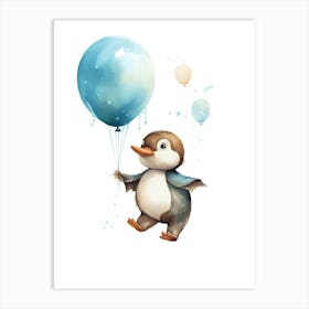 Baby Whale Flying With Ballons, Watercolour Nursery Art 3 Art Print