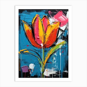 Neo-Expressionist Whispers: Basquiat's Tulip Magic Art Print