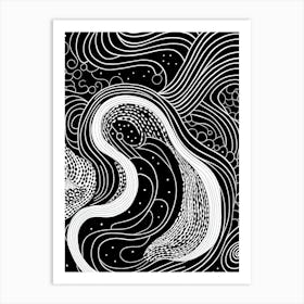 Wavy Sketch In Black And White Line Art 9 Art Print