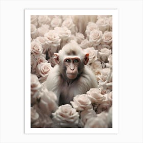 Monkey In Roses Art Print