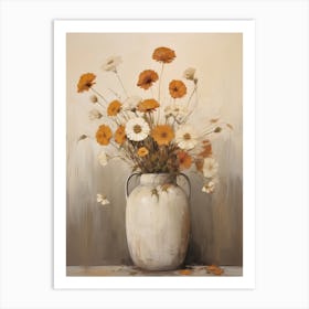 Marigold, Autumn Fall Flowers Sitting In A White Vase, Farmhouse Style 2 Art Print