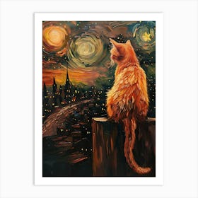 Starry Night Cat 8 Art Print