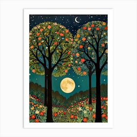 William Morris Moonlight Trees 2 Art Print