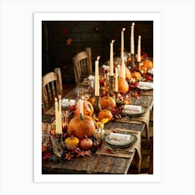 Autumn Harvest Table Decor Arranged Traditionally Rustic Style Featuring An Outlined Cornucopia Br (6) Art Print