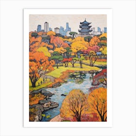 Autumn Gardens Painting Hamarikyu Gardens Japan 1 Art Print