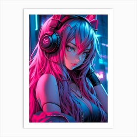 Anime Girl With Headphones 5 Art Print