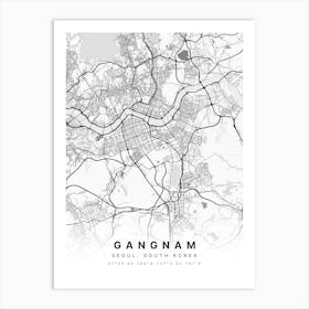 Gangnam Seoul South Korea White Map Art Print