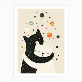 Cats Hugging Planets Art Print