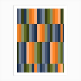 Striped Pattern Warm Green And Blue And Orange Art Print