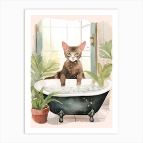 Oriental Shorthair Cat In Bathtub Botanical Bathroom 2 Art Print