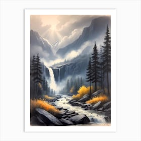 Waterfall In Yosemite Art Print