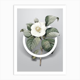 Vintage Japanese Camelia Minimalist Botanical Geometric Circle on Soft Gray n.0315 Art Print