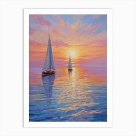 Sailboats At Sunset 17 Art Print