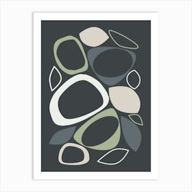 Mid Century Modern Abstract 8 Chacoal, Sage Green, Beige, Grey Art Print