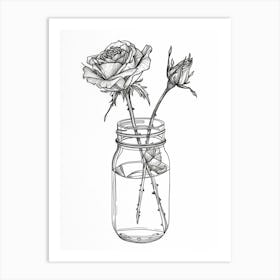 English Rose In A Jar Line Drawing 2 Art Print