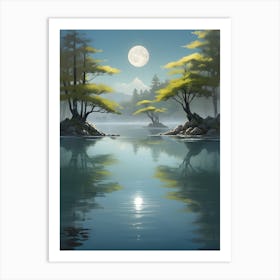 Moonlight Over The Lake Art Print