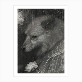 Dog With Roses Art Print