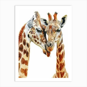 Two Affectionate Giraffes Watercolour 4 Art Print